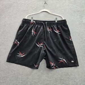 Quiksilver Men Swimwear‎ Shorts XL Black Floral Polyester Spandex Polyester